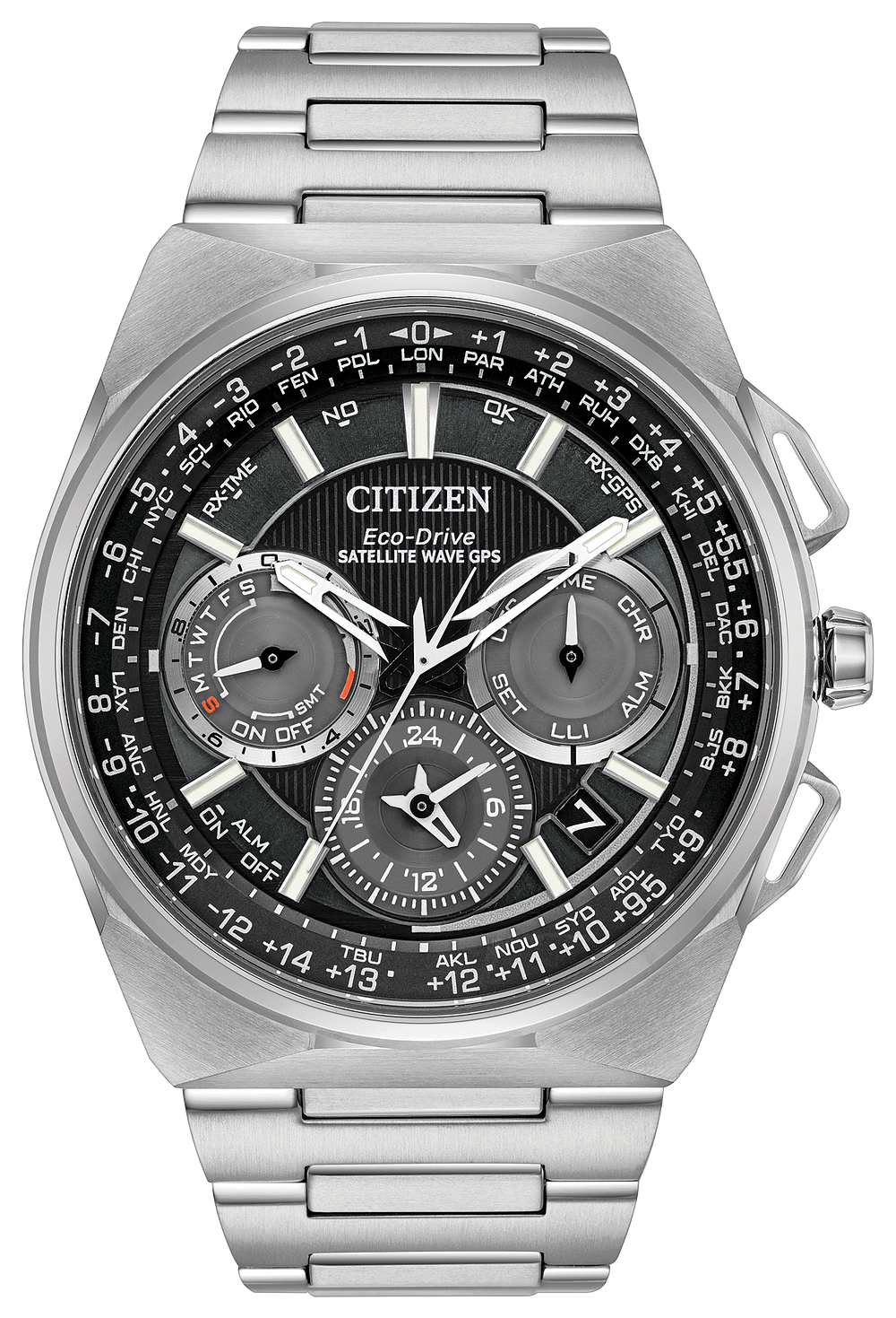 Satellite Wave F900 Mens Eco Drive Steel Calendar Date Watch Citizen 5520